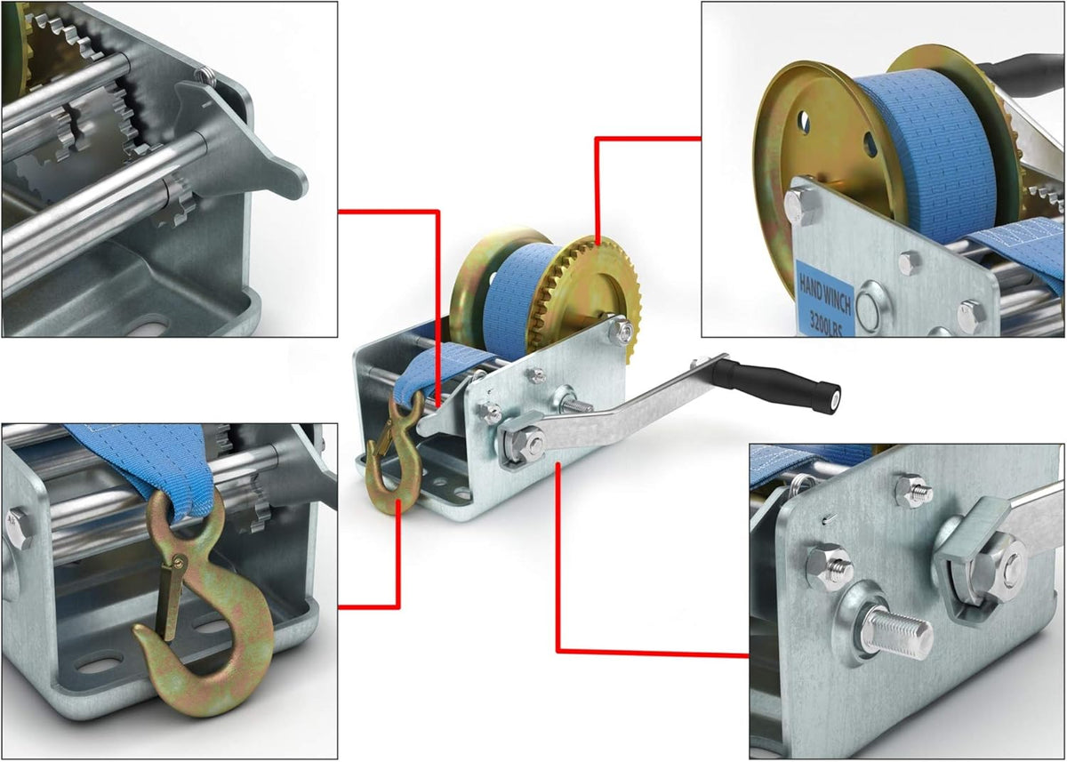 3200lbs Heavy Duty Hand Crank Winch with 32ft Strap, Pack of 2 P68925