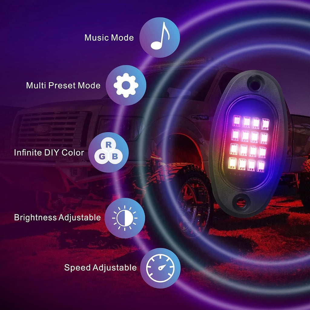 8 Pods Multicolor Waterproof LED Rock Lights for Trucks UTV ATV Jeep O730