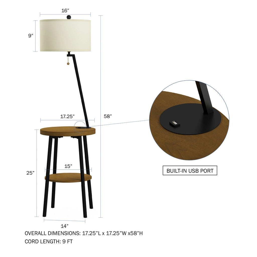 58-inch Floor Lamp with Table and USB Charging Port with Drum Shade K521961
