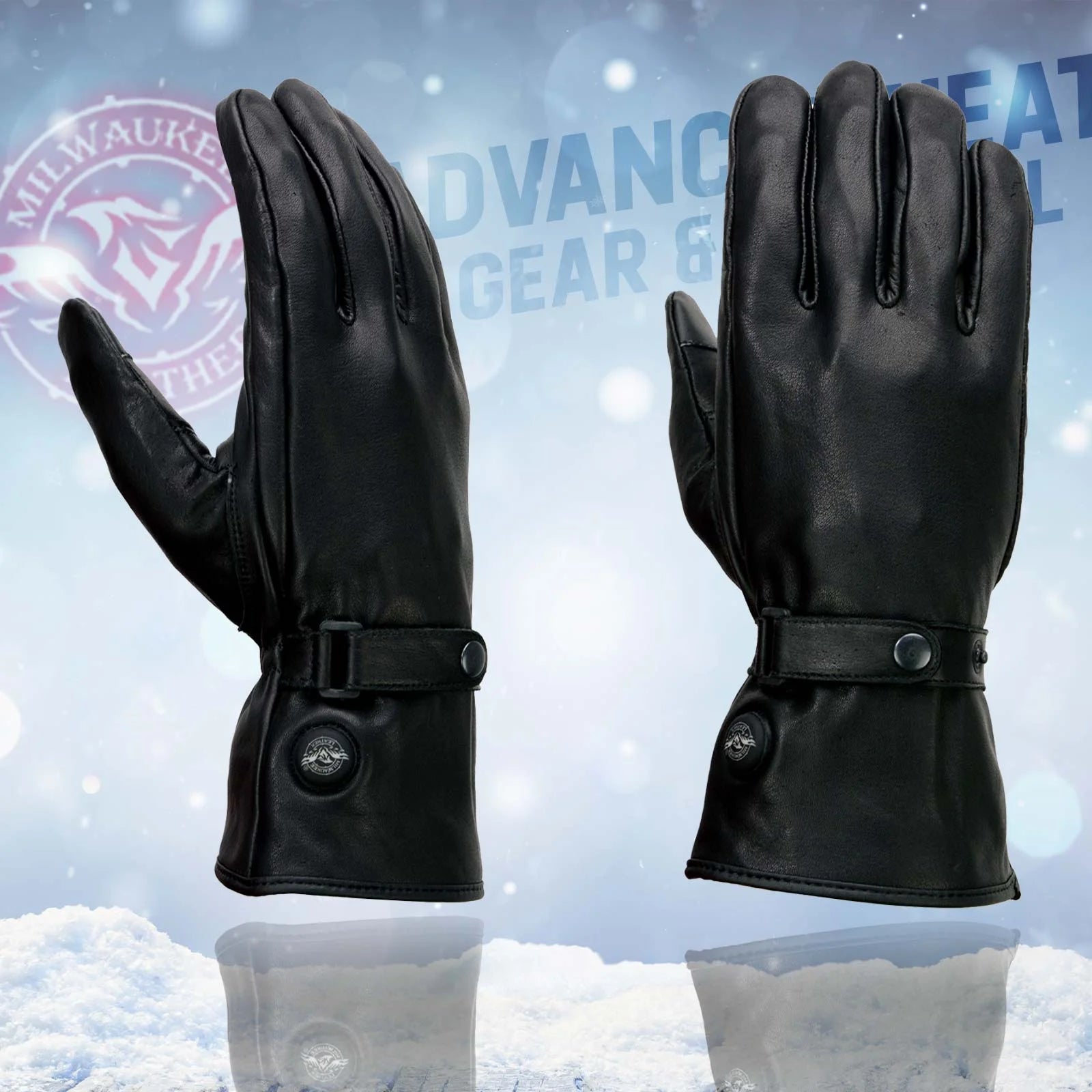 Black Leather Heated Winter Gloves with Battery X-Large S192