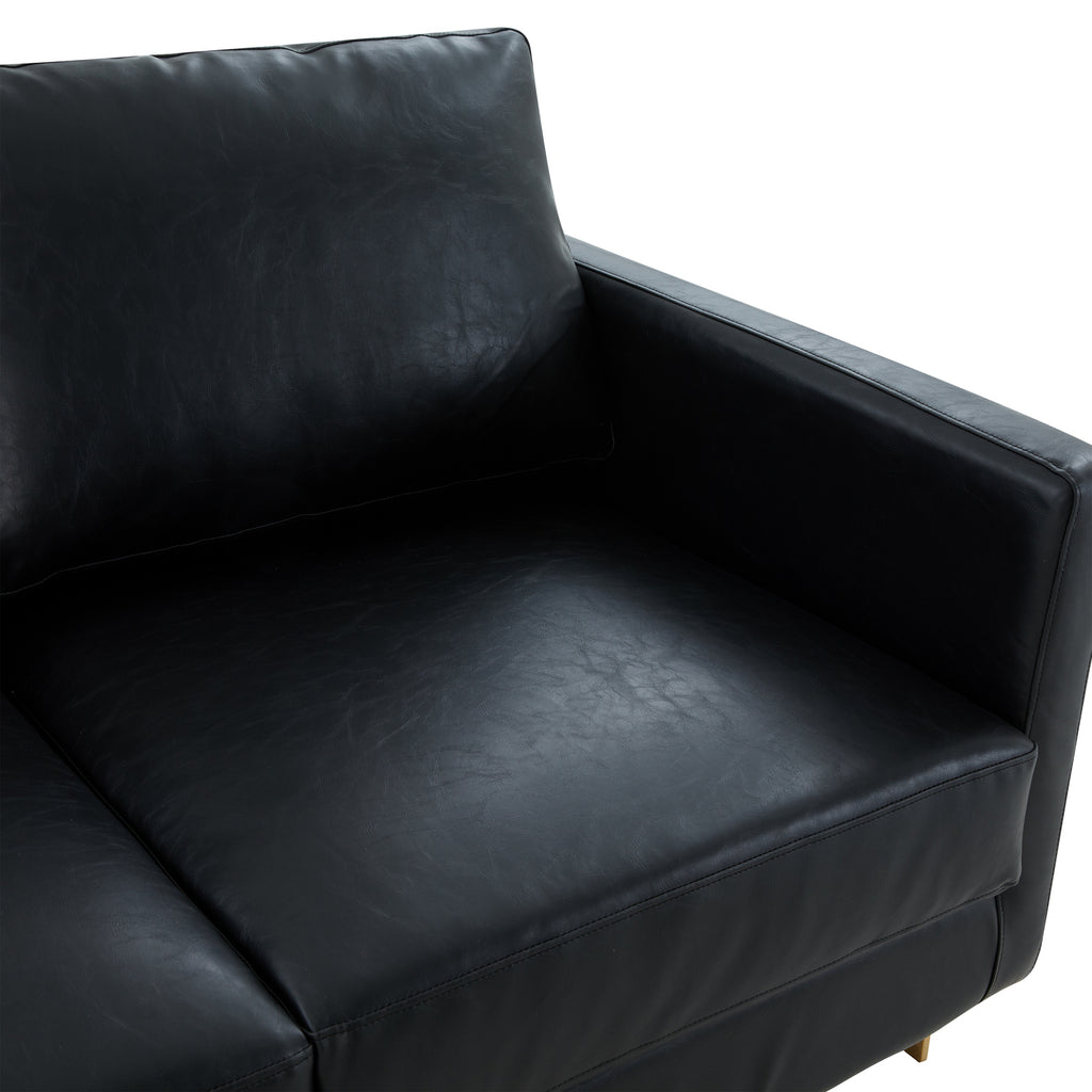 Mid-Century Upholstered Leather Loveseat with Gold Frame I475