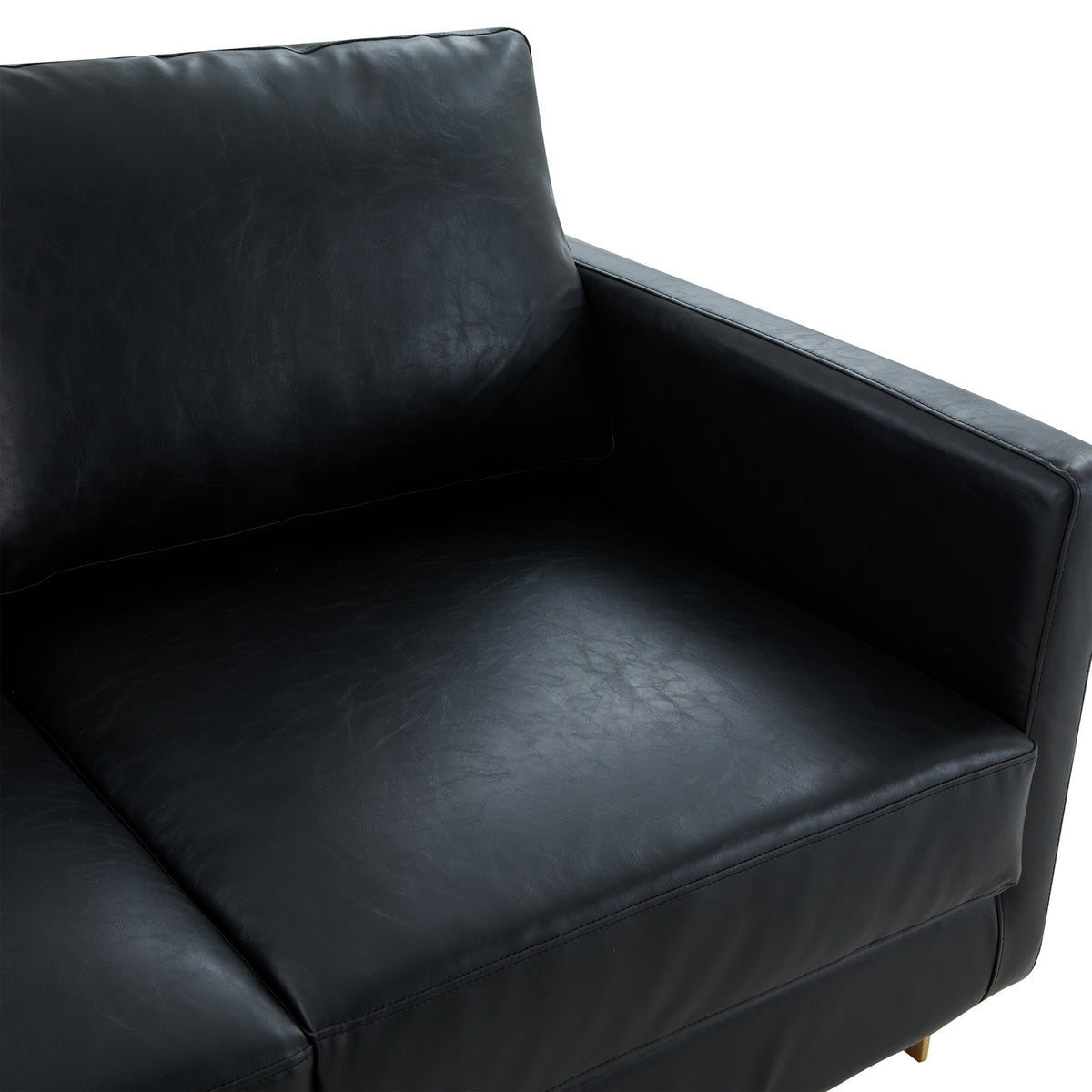 Mid-Century Upholstered Leather Loveseat with Gold Frame I475