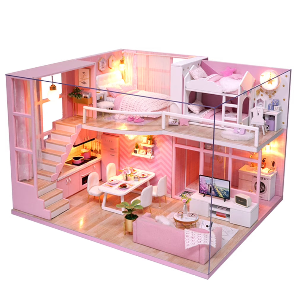 Pink Wooden Dollhouse Kit H2505