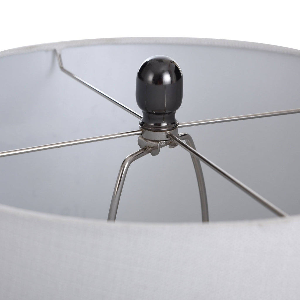 Silver Ceramic Column Table Lamp with Black Nickel Base J89559