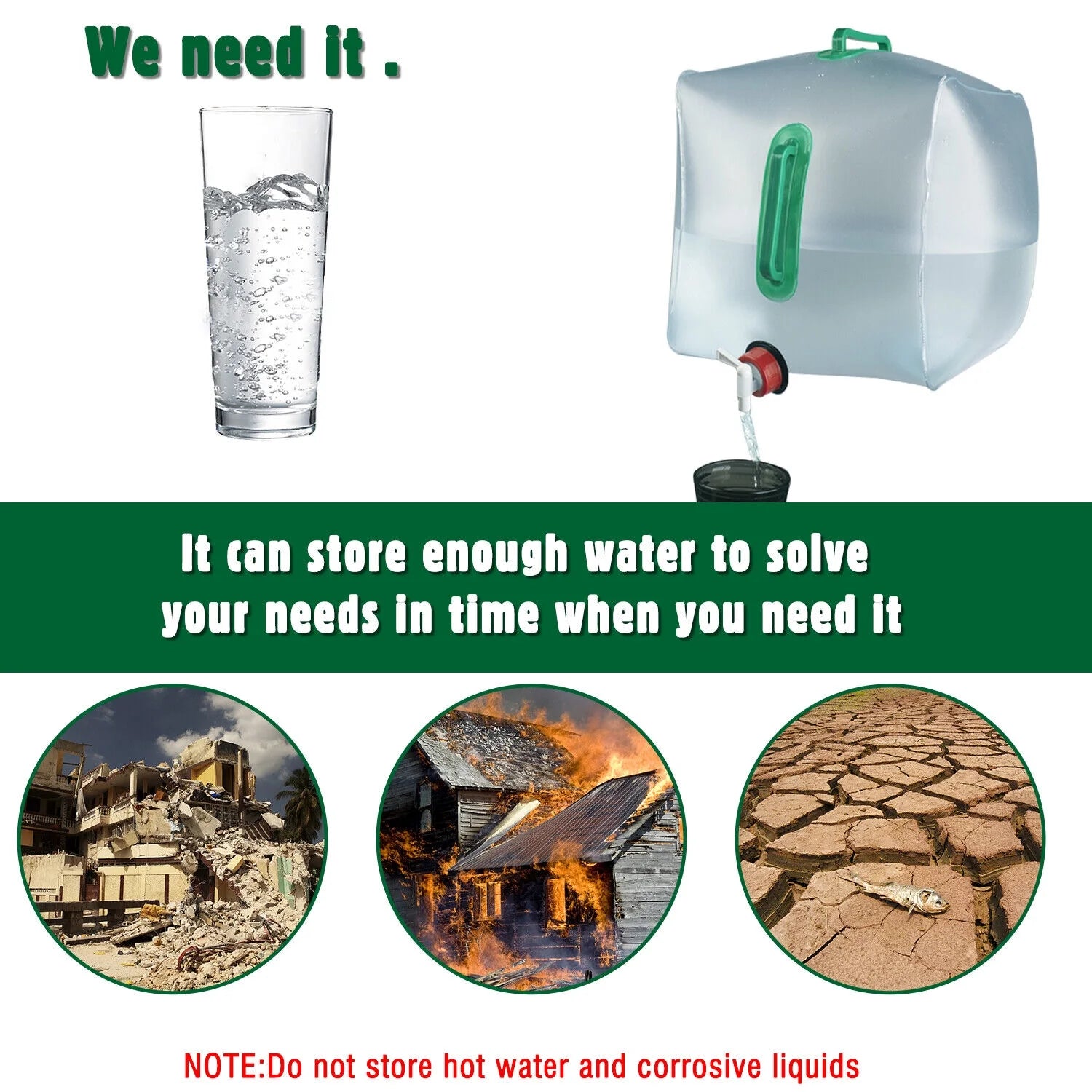 Collapsible Water Container With Spigot Camping Water Storage Jug R743688