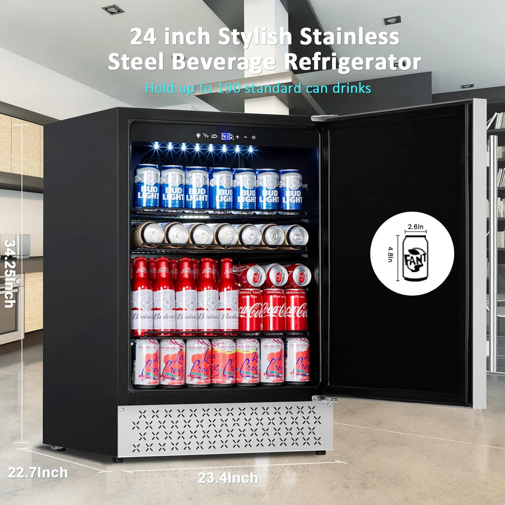 Stainless Steel 24 Inch Under Counter Beverage Refrigerator W9191