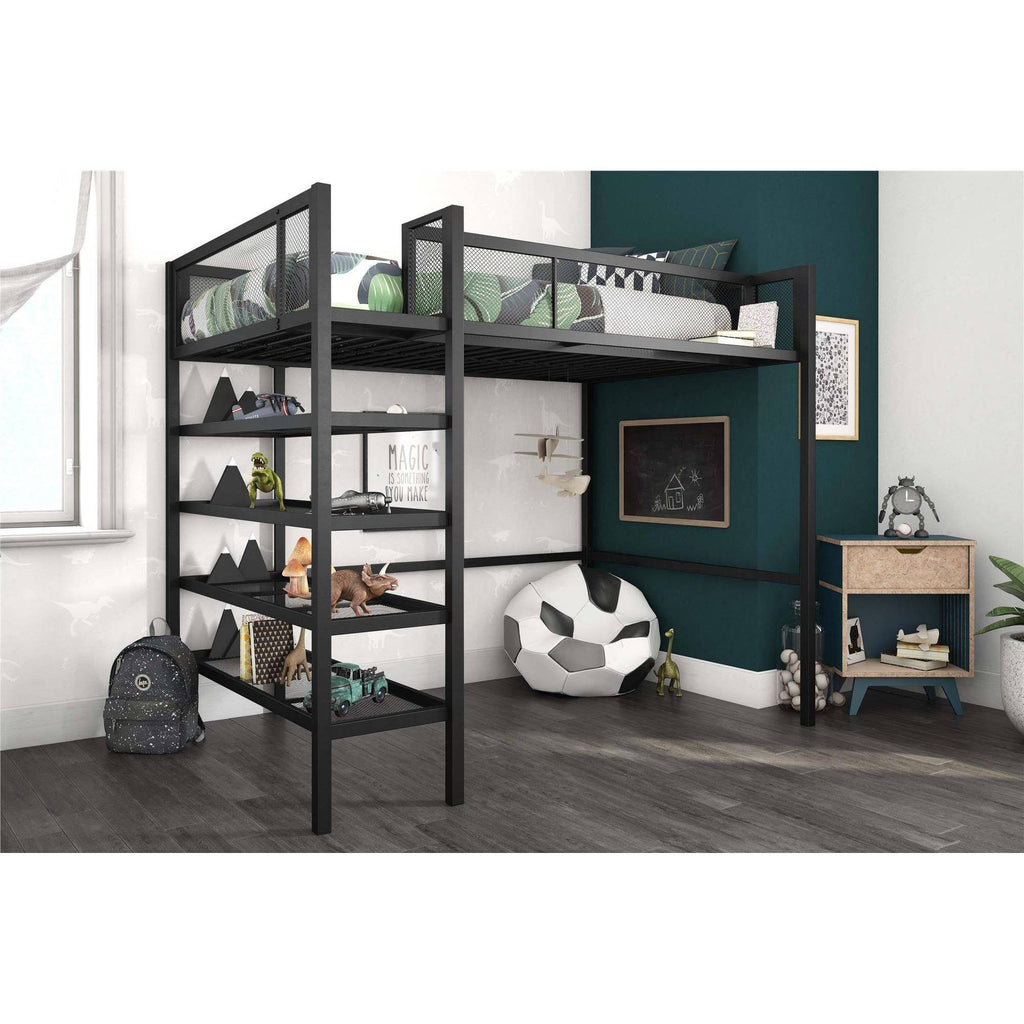 Black Metal Storage Loft with Bookcase L71397
