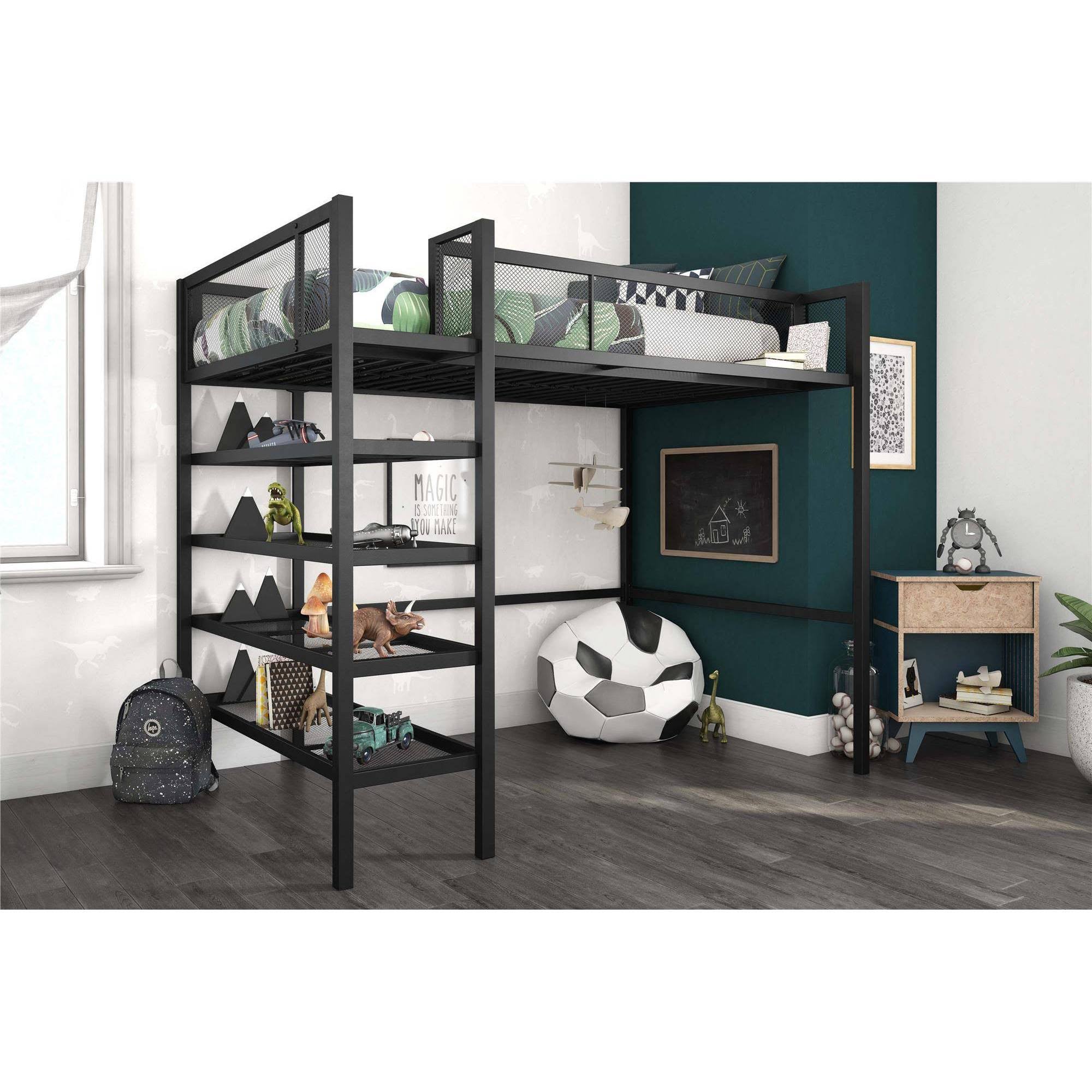 Black Metal Storage Loft with Bookcase L71397