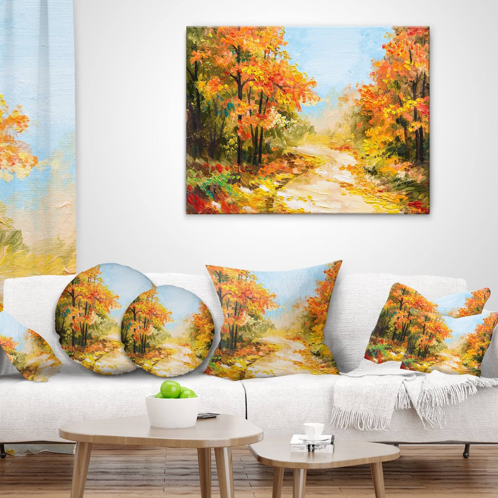 Path in Autumn Forest Landscape Canvas Artwork Print 40 in. Wide x 30 in. High C83928
