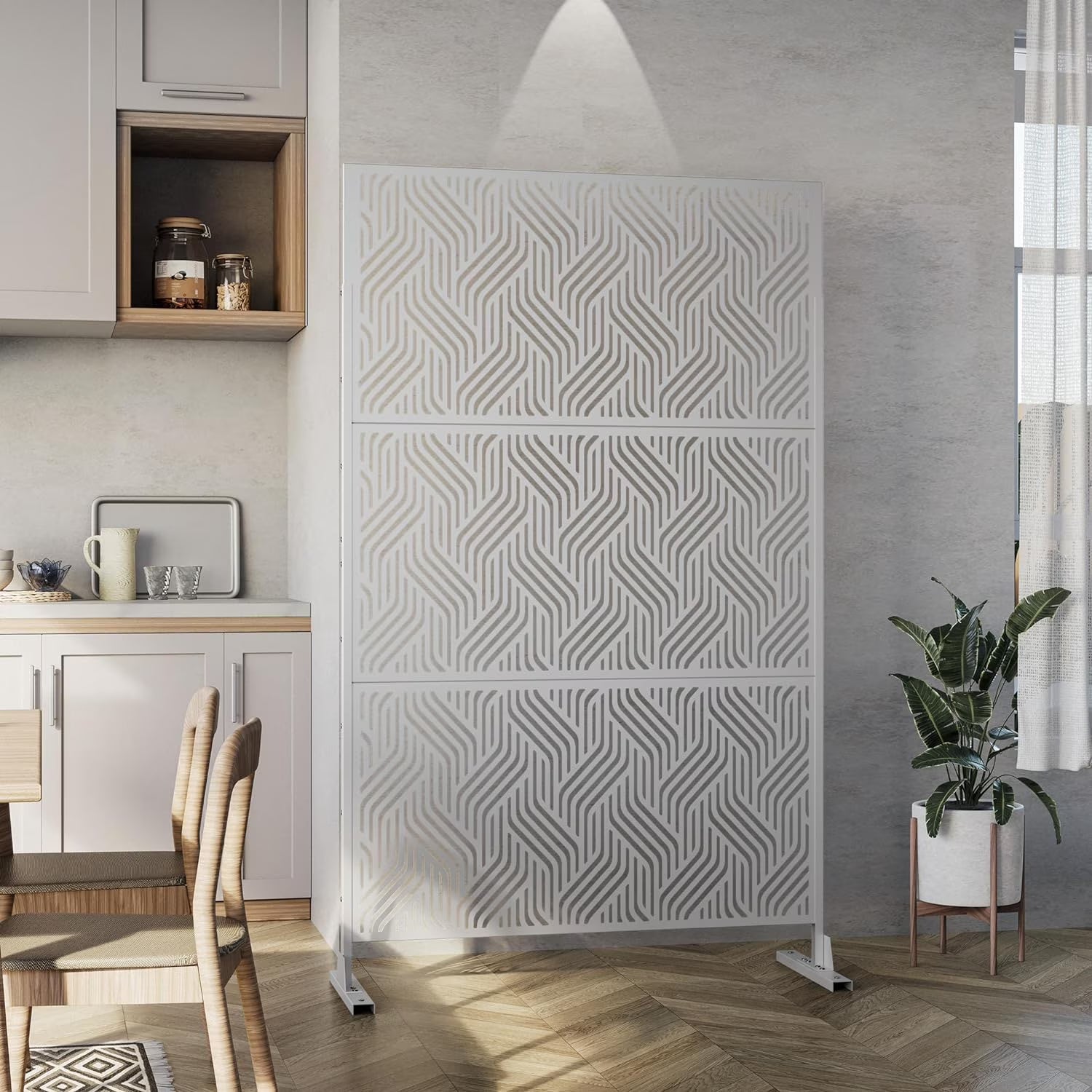 White Freestanding Metal Privacy Screen B308940