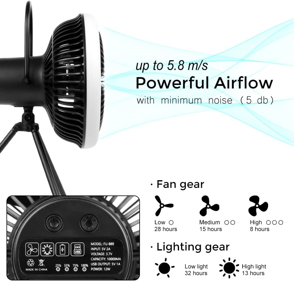 Camping Fan with LED Lantern, USB Desk Fan, Pack of 2 P863765