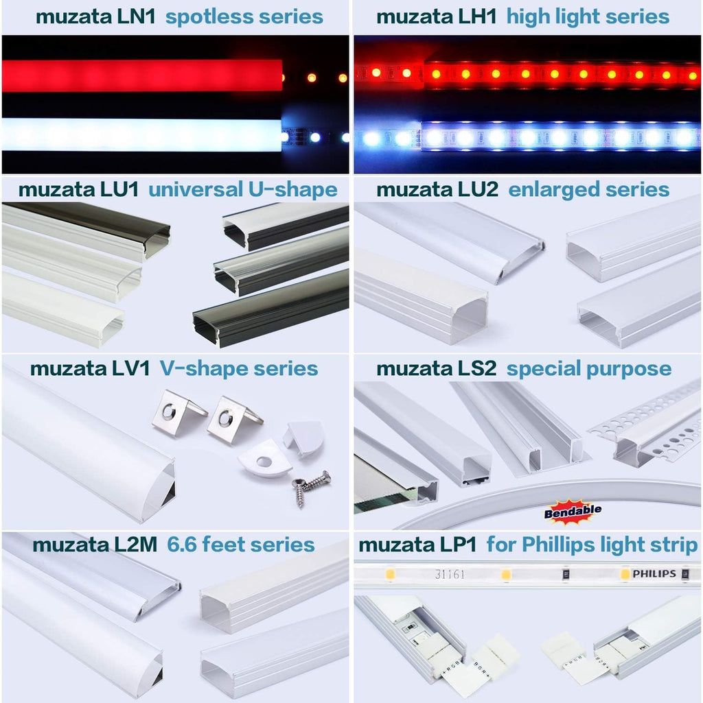 20Pack 6.6FT/2M Black LED Aluminum Channel System with Smoke Transparent Cover X640481