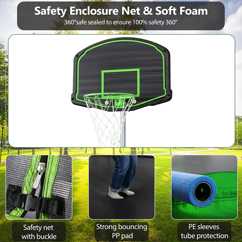 12FT Trampoline with Basketball Board and Swing Stand J252338