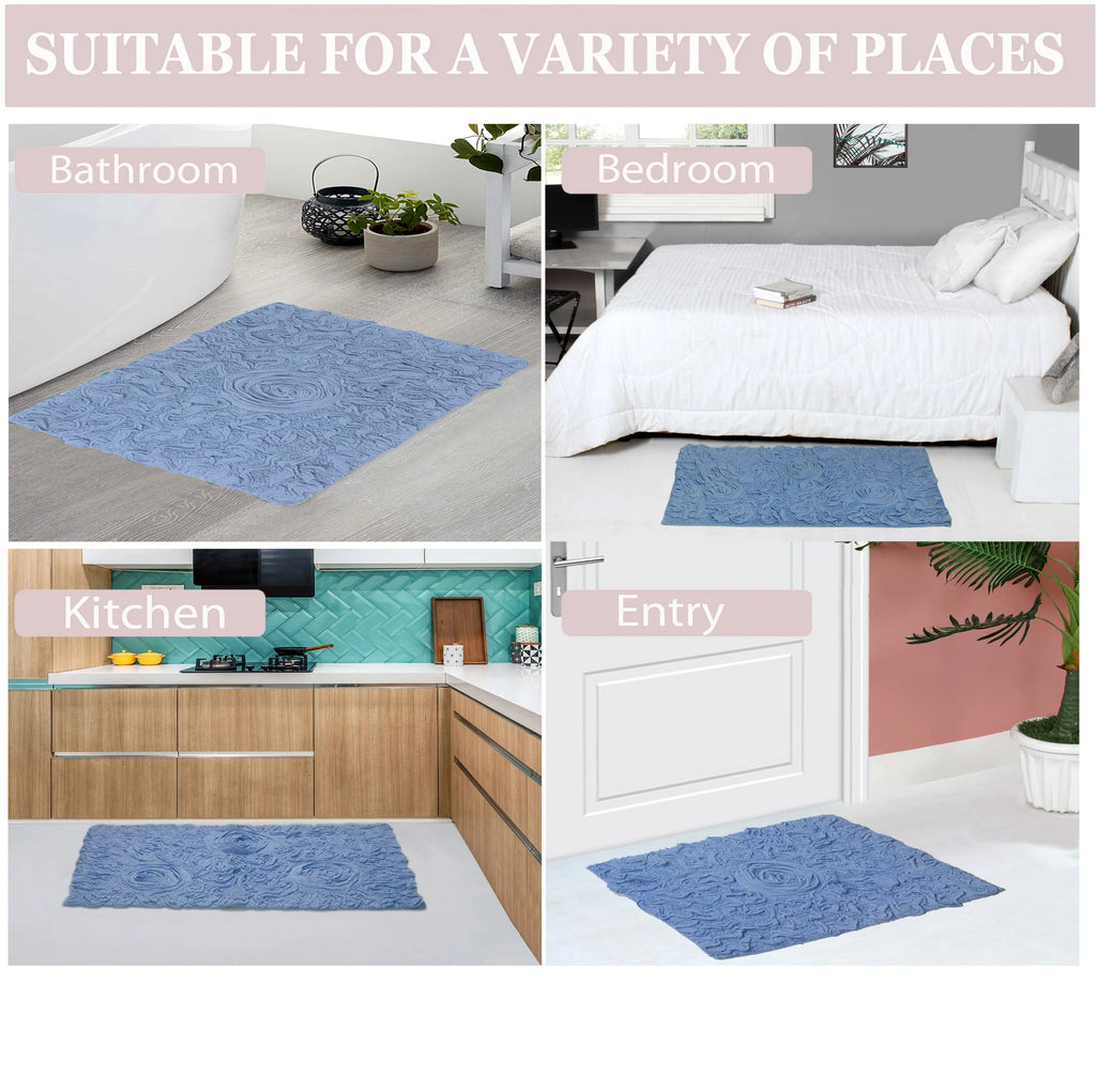 Sky Blue 22" Round Cotton Bathroom Rug K70544