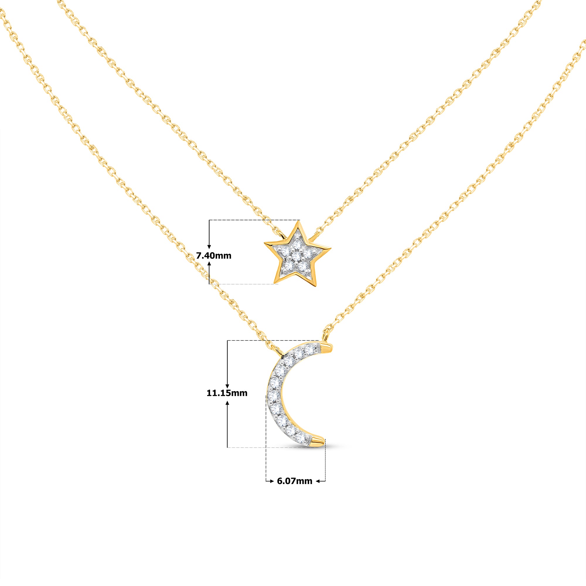 Round Cut Natural Diamond Necklace in 18K Yellow Gold over Silver T4911