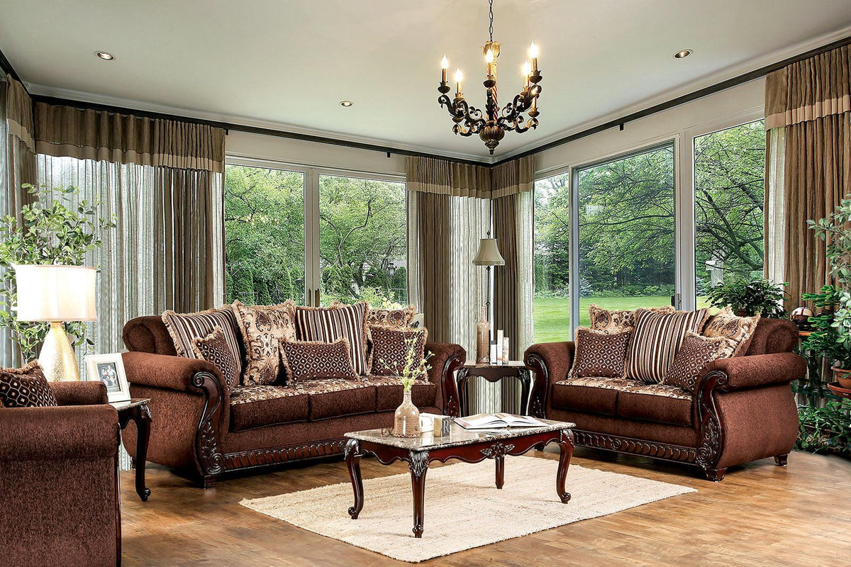 Brown & Gold Fabric Living Room Set 3pcs Z270926