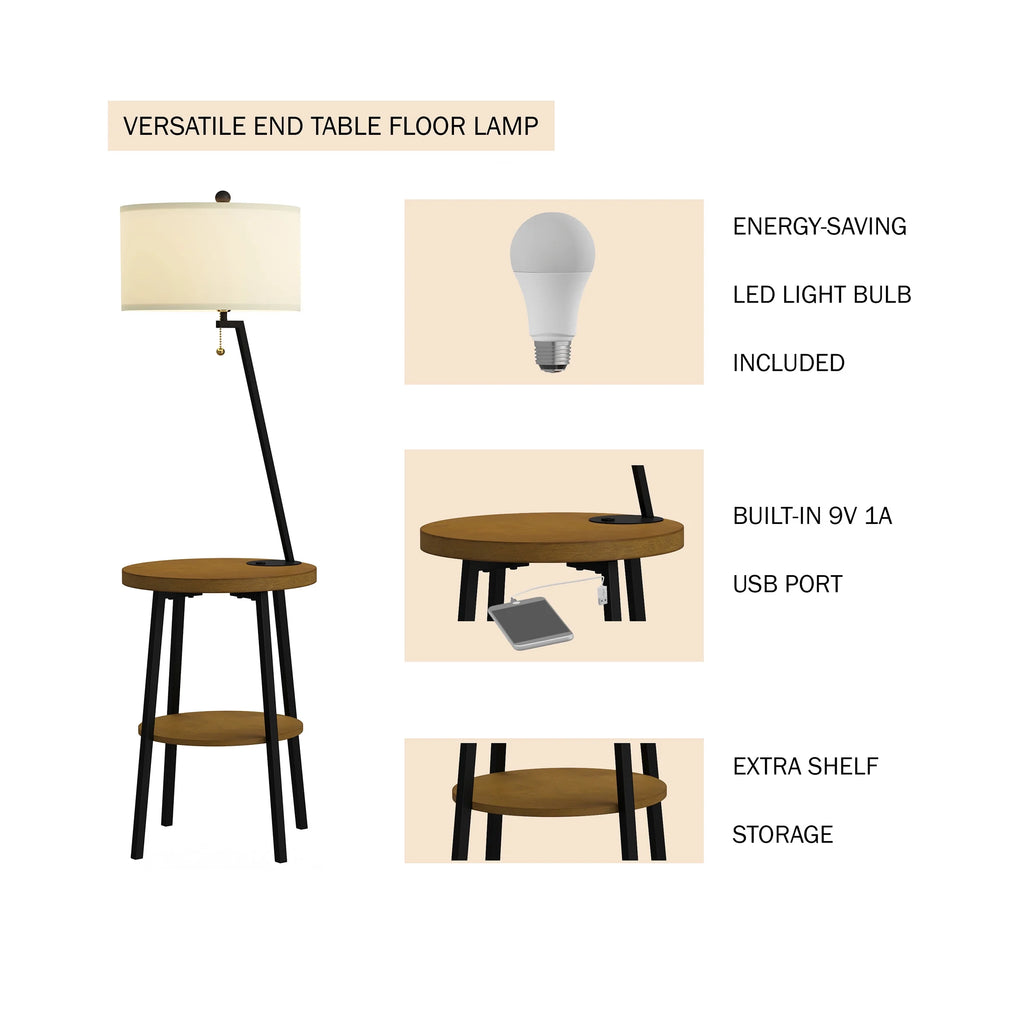 58-inch Floor Lamp with Table and USB Charging Port with Drum Shade K521961