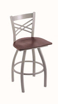 Swivel Bar Stool with Anodized Nickel Finish and Dark Cherry Oak Seat W73051