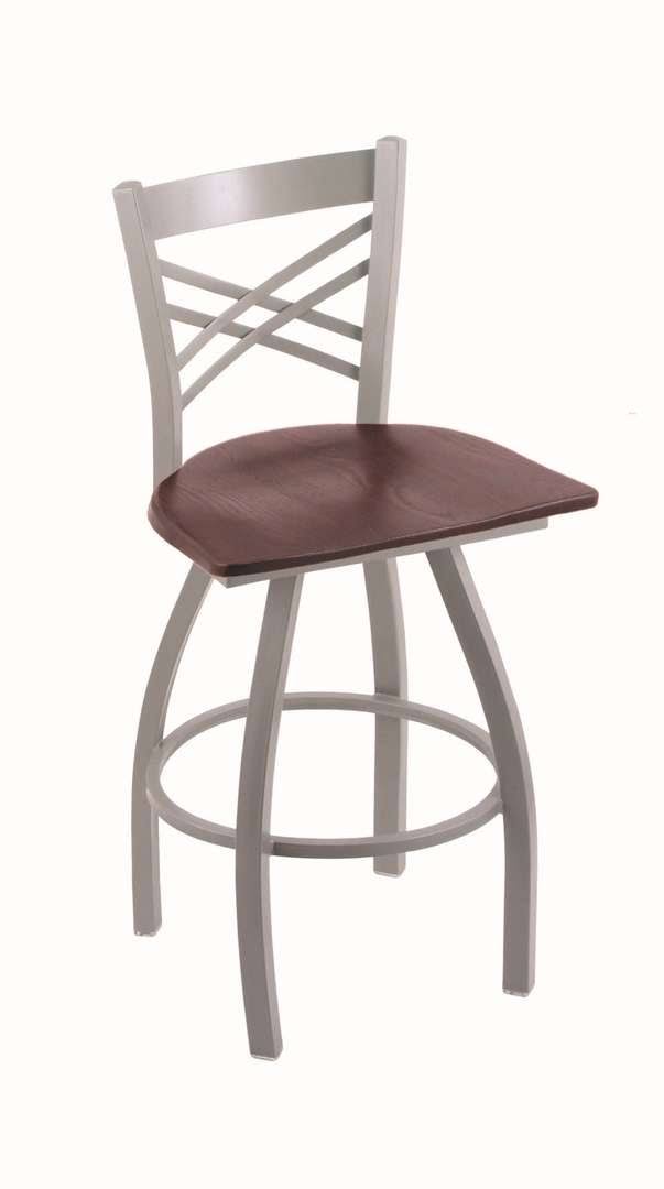 Swivel Bar Stool with Anodized Nickel Finish and Dark Cherry Oak Seat W73051
