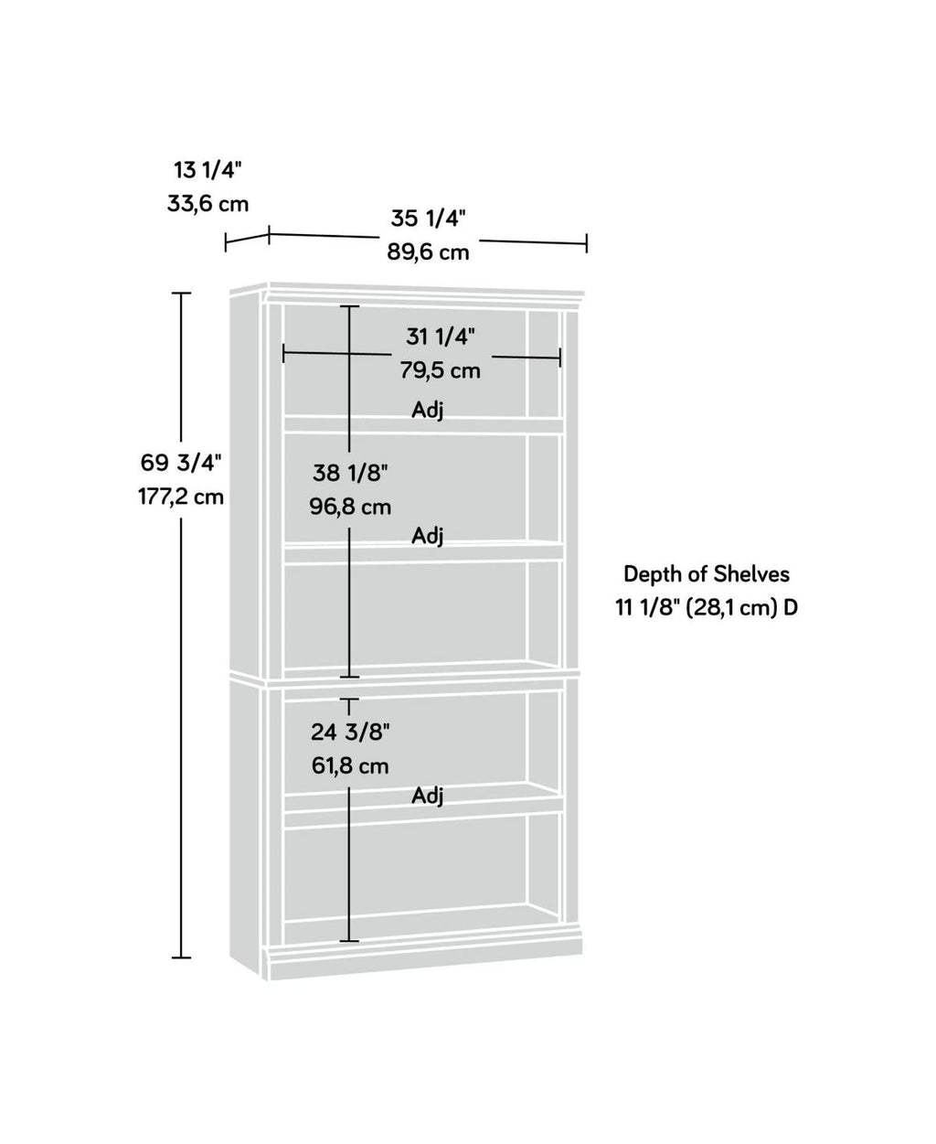 5-Shelf Bookcase, Estate Black X721