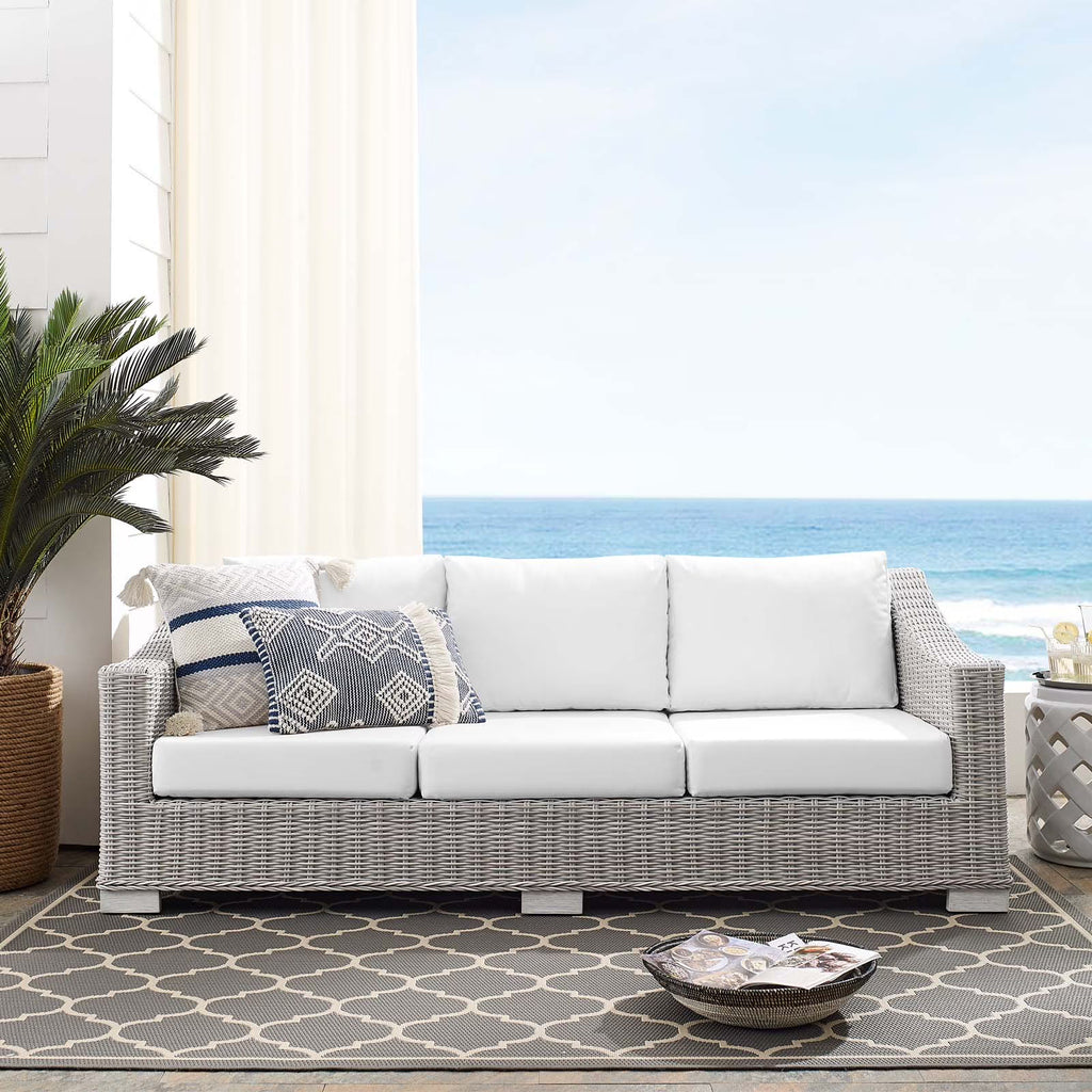 Light Gray White Wicker Rattan Patio Sofa V811065