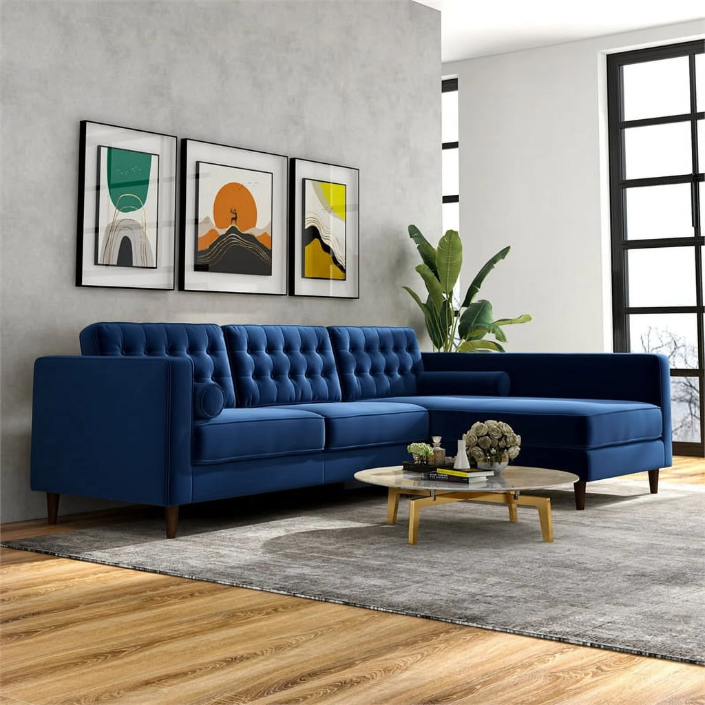 Blue Velvet L-Shaped Right-Facing Sectional E932
