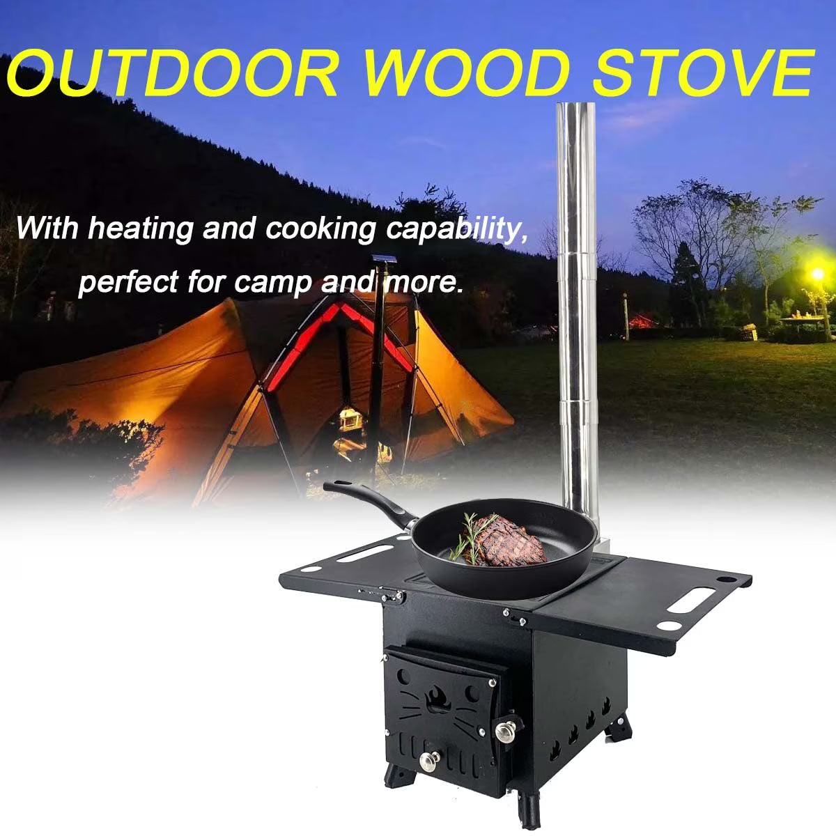 Portable Wood Burning Stove with Chimney Pipe F574