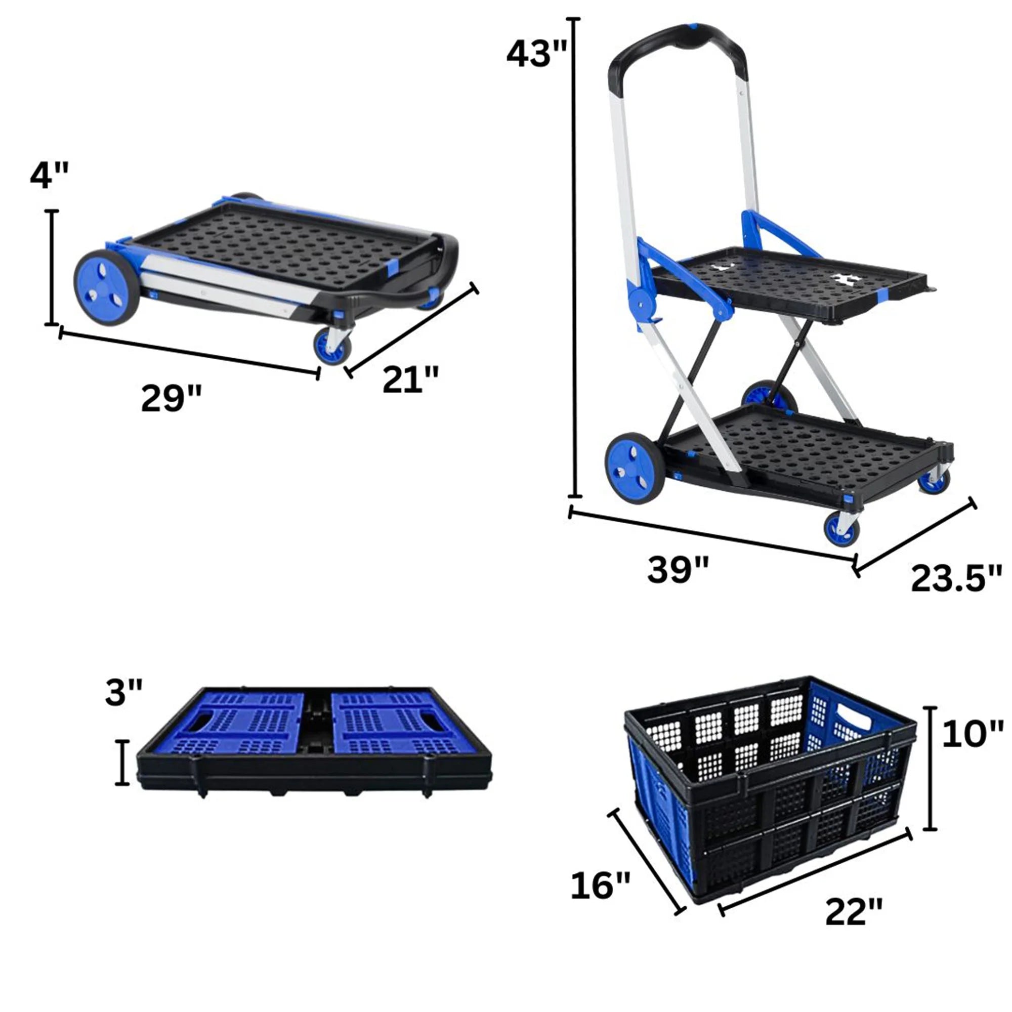 2-Tier Folding Utility Cart with Collapsible Crate D659718