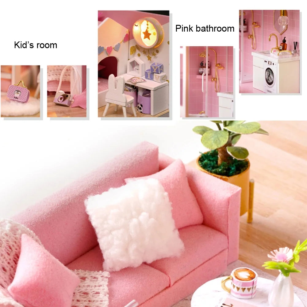 Pink Wooden Dollhouse Kit H2505