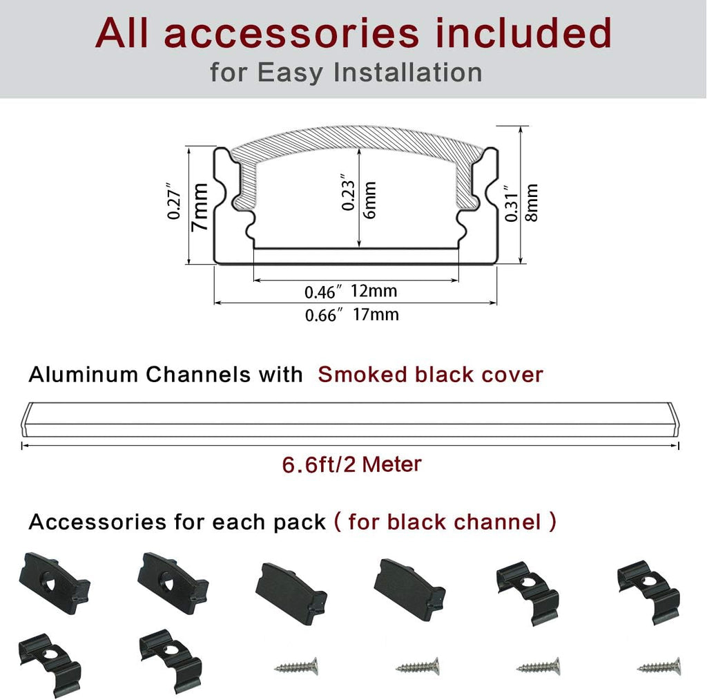 20Pack 6.6FT/2M Black LED Aluminum Channel System with Smoke Transparent Cover X640481