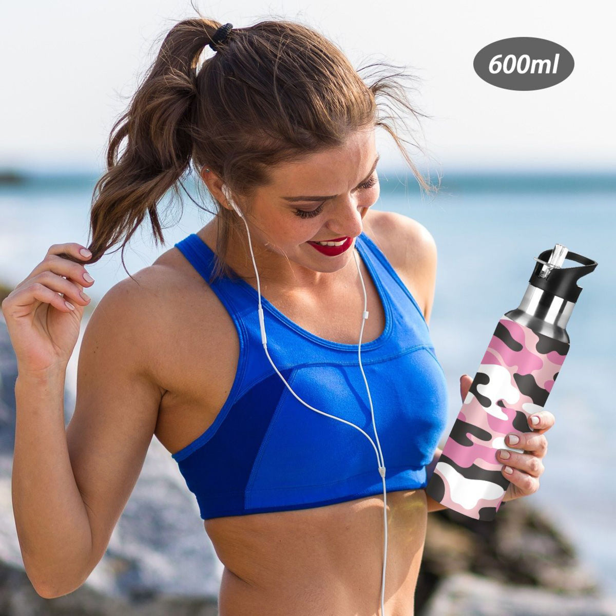 Camouflage Pink Insulated Stainless Steel Water Bottle with Straw Lid, 20 oz P87880