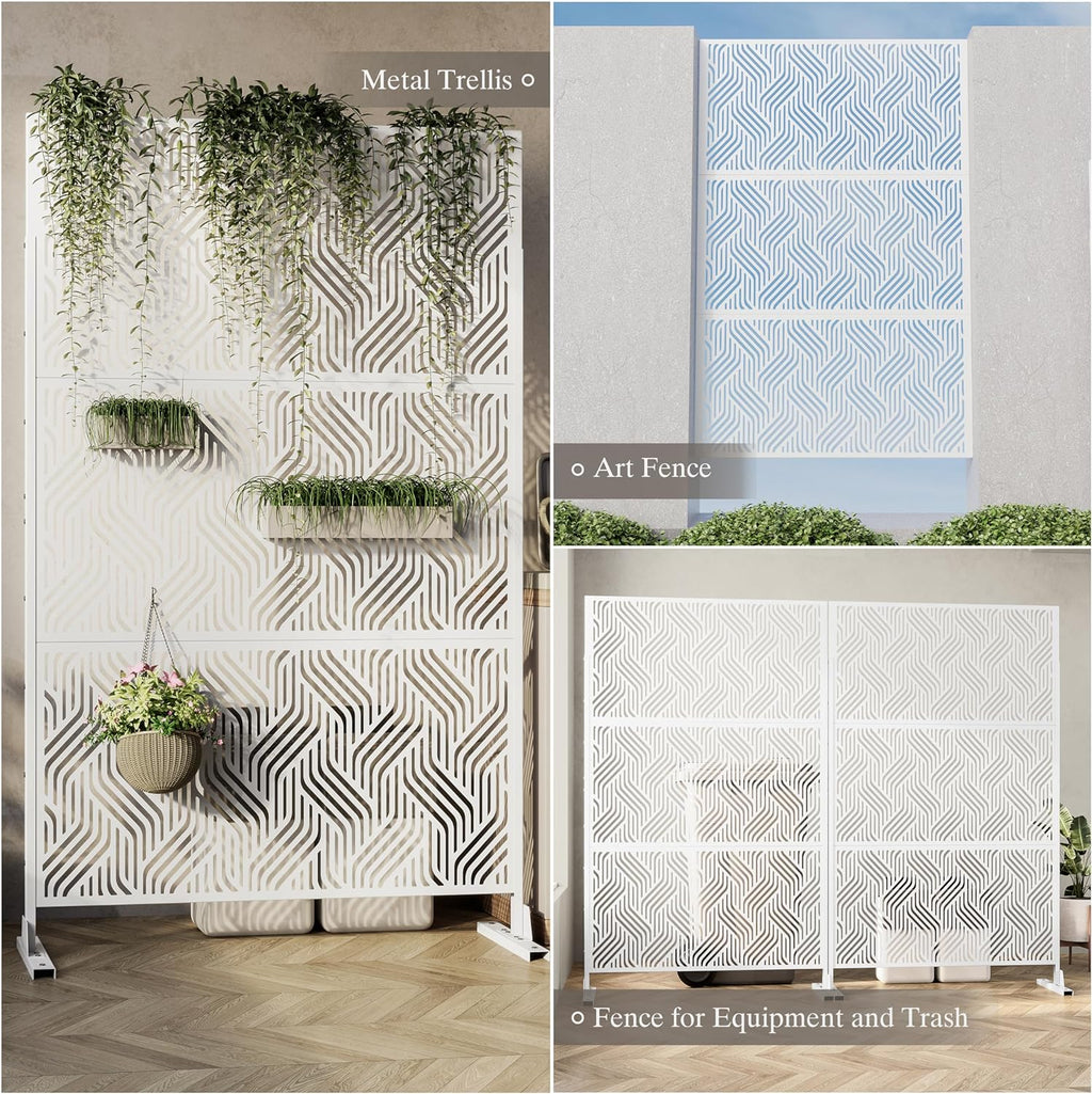 White Freestanding Metal Privacy Screen B308940