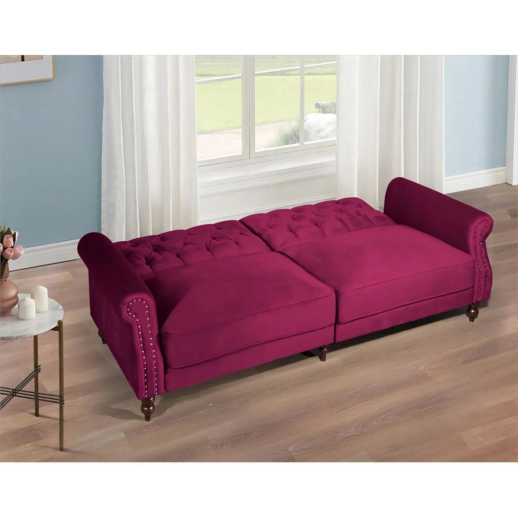 Wine Red Velvet Sofa Bed Sleeper Z326967