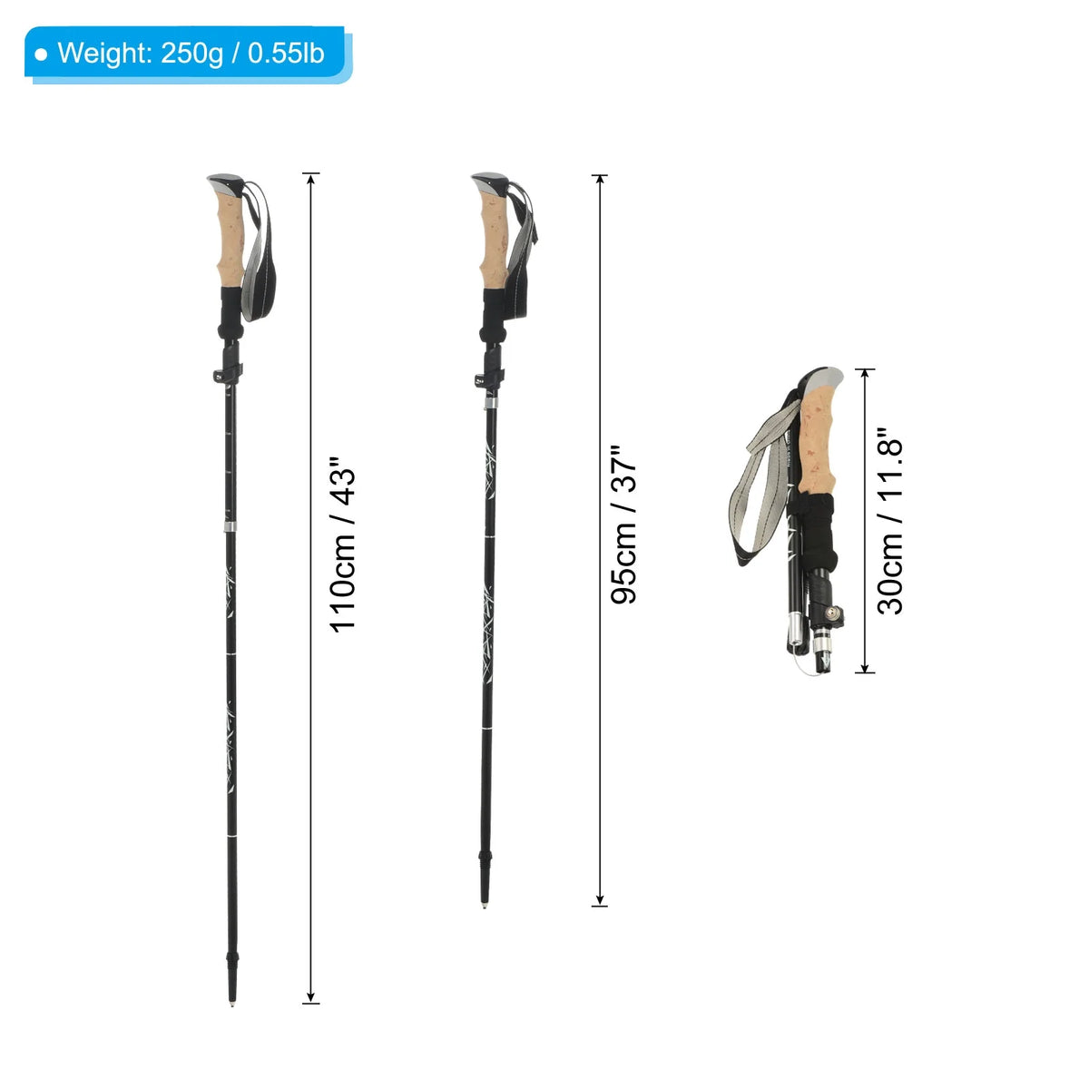 Collapsible Trekking Poles 43 Inch Black J76906