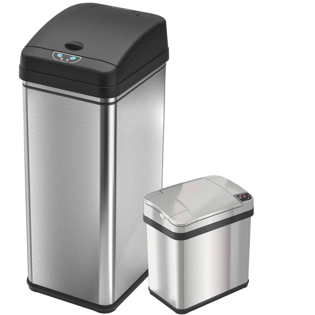 13 Gallon and 2.5 Gallon Stainless Steel Sensor Trash Cans Set of 2 E678721