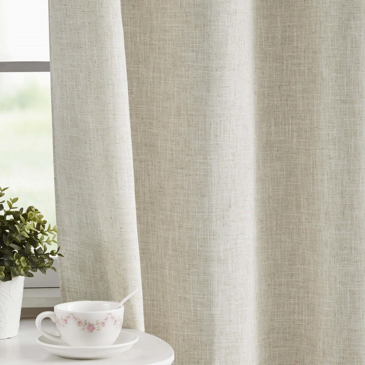 Beige Semi Sheer Linen Curtains 2 Panels 40''x84'' S5219