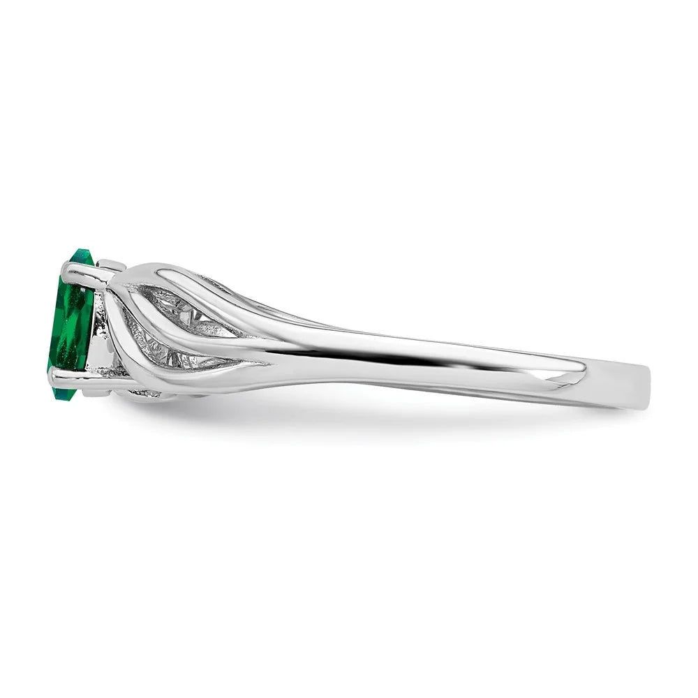 925 Sterling Silver Green Emerald Solitaire Engagement Ring Size 10 S81597